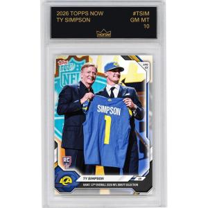 imageGraded 2026 Topps Now Ty Simpson TSIM Rams 13th Overall 2026 NFL Draft Selection Los Angeles Rams Rookie RC Football Card HOFSM 10 Gem Mint