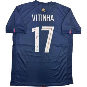 imageAutographedSigned Vitinha PSG Paris Saint Germain Blue Soccer Futbol Jersey Beckett BAS COA