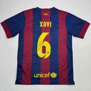 imageAutographedSigned Xavi FC Barcelona Blue Soccer Jersey Beckett BAS COA