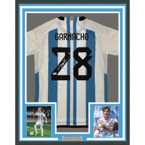 imageFramed AutographedSigned Alejandro Garnacho 35x39 Argentina Blue Soccer Futbol Jersey Beckett BAS COA