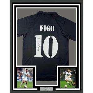 imageFramed AutographedSigned Luis Figo 35x39 Real Madrid Black Soccer Jersey Beckett BAS COA