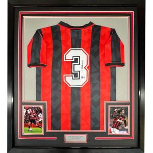 imageFramed AutographedSigned Paolo Maldini 35x39 AC Milan BlackRed Soccer Futbol Jersey Beckett BAS COA