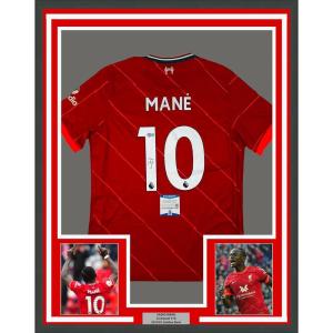 imageFramed AutographedSigned Sadio Mane 35x39 Liverpool Red Soccer Jersey Beckett BAS COA