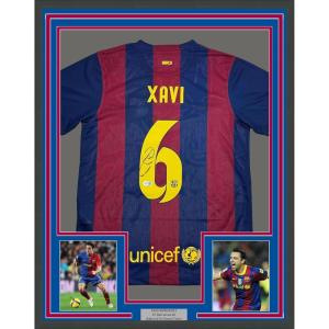 imageFramed AutographedSigned Xavi 35x39 FC Barcelona Blue Soccer Jersey Beckett BAS COA