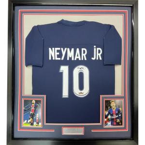 imageFramed Facsimile Autographed Neymar Jr 35x39 PSG Blue Reprint Laser Auto Soccer Jersey