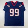 imageFacsimile Autographed JJ JJ Watt Houston Blue Reprint Laser Auto Football Jersey Size Mens XL