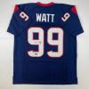 imageFacsimile Autographed JJ JJ Watt Houston Blue Reprint Laser Auto Football Jersey Size Mens XL