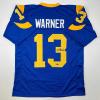 imageFacsimile Autographed Kurt Warner St Louis Royal Blue Retro Reprint Laser Auto Football Jersey Size Mens XL