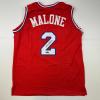 imageFacsimile Autographed Moses Malone Philadelphia Red Reprint Laser Auto Basketball Jersey Size Mens XL