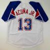 imageFacsimile Autographed Ronald Acuna Jr Atlanta White Reprint Laser Auto Baseball Jersey Size Mens XL