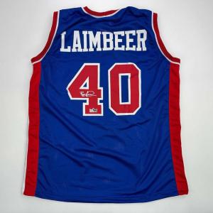 imageFacsimile Autographed Bill Laimbeer Detroit Blue Reprint Laser Auto Basketball Jersey Size Mens XL