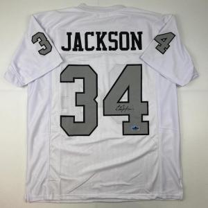 imageFacsimile Autographed Bo Jackson Oakland Las Vegas Color Rush White Reprint Laser Auto Football Jersey Size Mens XL