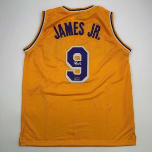 imageFacsimile Autographed Bronny James Jr Los Angeles LA Yellow Reprint Laser Auto Basketball Jersey Size Mens XL
