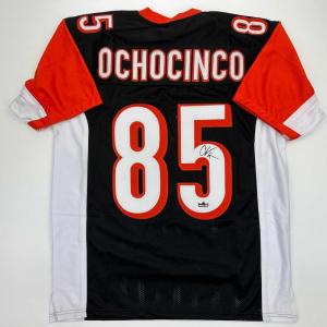 imageFacsimile Autographed Chad Ochocinco Johnson Cincinnati Black Reprint Laser Auto Football Jersey Size Mens XL