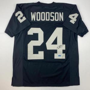 imageFacsimile Autographed Charles Woodson Oakland Las Vegas Black Reprint Laser Auto Football Jersey Size Mens XL