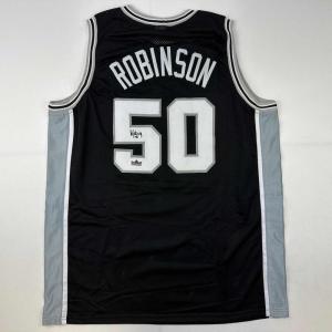 imageFacsimile Autographed David Robinson San Antonio Black Reprint Laser Auto Basketball Jersey Size Mens XL