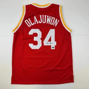 imageFacsimile Autographed Hakeem Olajuwon Houston Red Reprint Laser Auto Basketball Jersey Size Mens XL