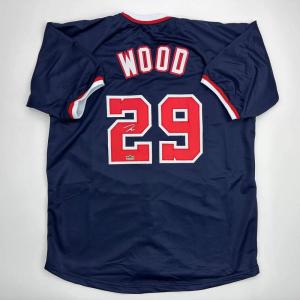 imageFacsimile Autographed James Wood Washington Blue Reprint Laser Auto Baseball Jersey Size Mens XL