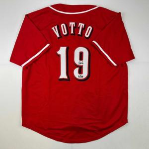 imageFacsimile Autographed Joey Votto Cincinnati Red Reprint Laser Auto Baseball Jersey Size Mens XL