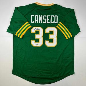 imageFacsimile Autographed Jose Canseco Oakland Green Reprint Laser Auto Baseball Jersey Size Mens XL