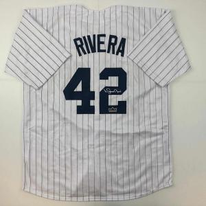 imageFacsimile Autographed Mariano Rivera New York Pinstripe Reprint Laser Auto Baseball Jersey Size Mens XL