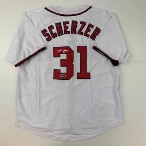 imageFacsimile Autographed Max Scherzer Washington White Reprint Laser Auto Baseball Jersey Size Mens XL