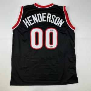 imageFacsimile Autographed Scoot Henderson Portland Black Reprint Laser Auto Basketball Jersey Size Mens XL