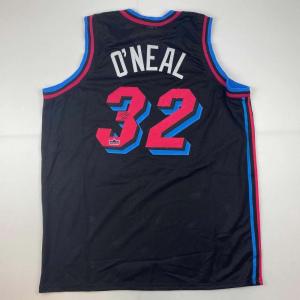 imageFacsimile Autographed Shaquille Shaq ONeal Miami Black Vice City Reprint Laser Auto Basketball Jersey Size Mens XL