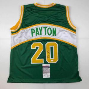 imageAutographedSigned Gary Payton Seattle Green Basketball Jersey JSA COA