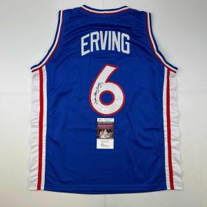 imageAutographedSigned Julius Erving Dr J Philadelphia Blue Basketball Jersey JSA COA
