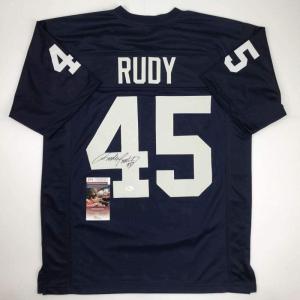 imageAutographedSigned Rudy Ruettiger Notre Dame Blue Rudy College Football Jersey JSA COA