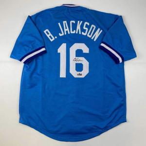 imageFacsimile Autographed Bo Jackson Kansas City Blue Reprint Laser Auto Baseball Jersey Size Mens XL