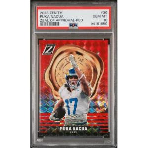 imageGraded 2023 Panini Zenith Puka Nacua 30 Zeal of Approval Red Rookie RC Football Card PSA 10 Gem Mint