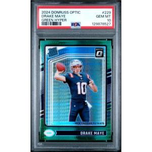 imageGraded 2024 Panini Donruss Optic Drake Maye 229 Green Hyper Rookie RC Football Card PSA 10 Gem Mint