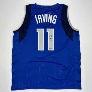 imageFacsimile Autographed Kyrie Irving Dallas Blue Reprint Laser Auto Basketball Jersey Size Mens XL