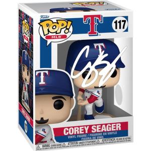 imageCorey Seager 117 White Home Uniform Facsimile Signed Reprint Laser Autographed Funko POP Baseball MLB Texas Rangers Figurine with Protector Case