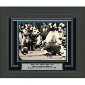 imageFramed AutographedSigned Herm Edwards amp Joe Pisarcik Inscribed Miracle at the Meadowlands 16x20 Football Photo JSA COA