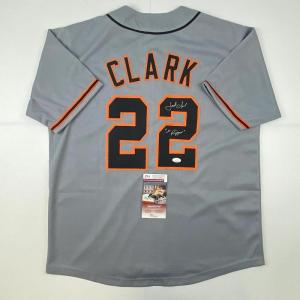 imageAutographedSigned Jack Clark The Ripper San Francisco Grey Baseball Jersey JSA COA