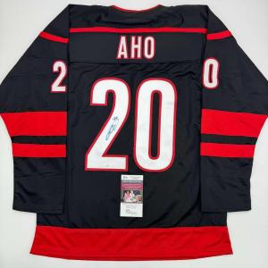 imageAutographedSigned Sebastian Aho Carolina Black Hockey Jersey JSA COA