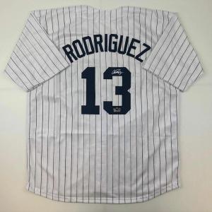 imageFacsimile Autographed Alex Rodriguez ARod New York Pinstripe Reprint Laser Auto Baseball Jersey Size Mens XL