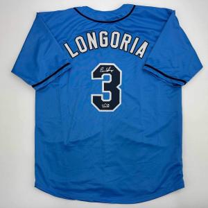 imageFacsimile Autographed Evan Longoria Tampa Bay Light Blue Reprint Laser Auto Baseball Jersey Size Mens XL