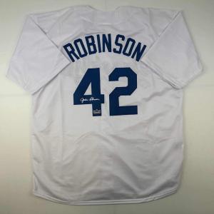 imageFacsimile Autographed Jackie Robinson Brooklyn Los Angeles LA White Reprint Laser Auto Baseball Jersey Size Mens XL
