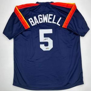 imageFacsimile Autographed Jeff Bagwell Houston Blue Reprint Laser Auto Baseball Jersey Size Mens XL
