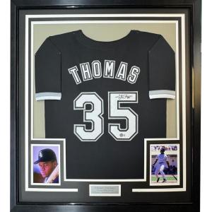 imageFramed AutographedSigned Frank Thomas 33x42 Chicago Black Baseball Jersey JSA COA