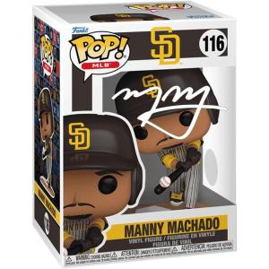 imageManny Machado 116 Batting Grey Away Uniform Facsimile Signed Reprint Laser Autographed Funko POP Baseball MLB San Diego Padres Figurine with Protector Case