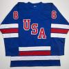 imageFacsimile Autographed Jack Hughes United States USA Blue 2026 Reprint Laser Auto Hockey Jersey Size Mens XL