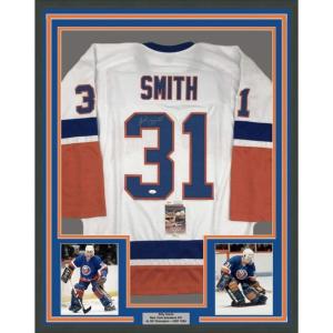 imageFramed AutographedSigned Billy Smith 33x42 New York White Hockey Jersey JSA COA