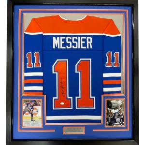 imageFramed AutographedSigned Mark Messier 33x42 Edmonton Blue Hockey Jersey JSA COA
