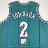 imageAutographedSigned Larry Johnson Charlotte Teal Basketball Jersey PSADNA COA