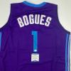 imageAutographedSigned Muggsy Bogues Charlotte Purple Modern Basketball Jersey Beckett BAS COA
